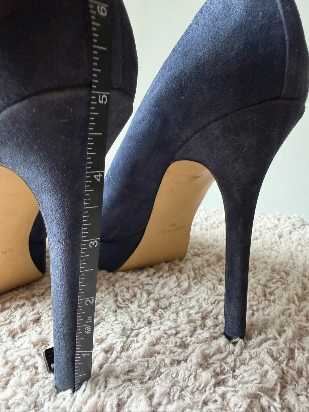 Nine West Navy Suede Platform Pumps with Stiletto Heel